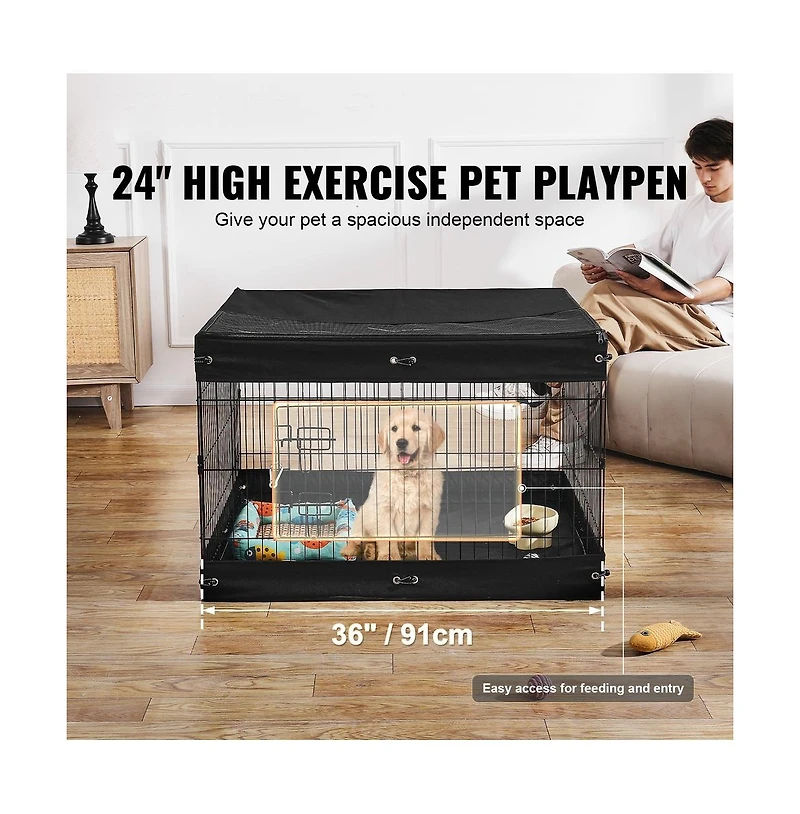 Ruie Square 4 Panel Metal Dog Exercise Pen 24 x 36 in Indoor Outdoor Playpen