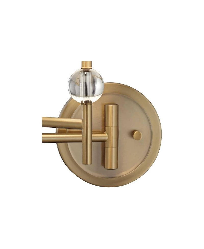 Possini Euro Design Kohle Modern Swing Arm Wall Lamp with Cord Cover Polished Brass Plug-in Light Fixture Inner Sheer Outer Shade for Bedroom