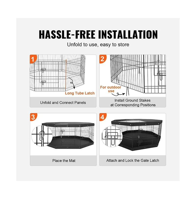 Ruie Foldable 8 Panel Metal Dog Playpen 24 in Pet Exercise Pen Indoor Outdoor