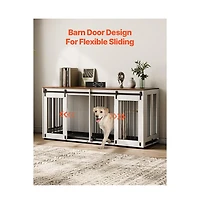 Ruie 72 Inch Dog Crate Furniture for 2 Dogs with Double Sliding Doors and Tv Stand