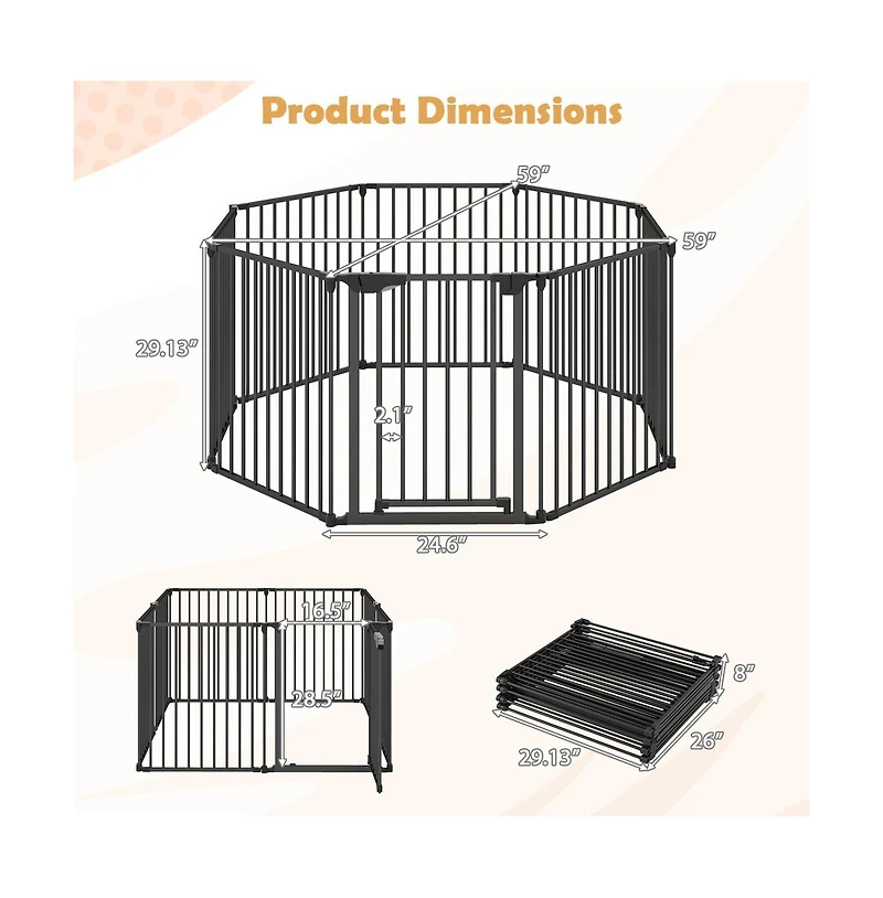 Ruie 8-Panel Extra Wide Pet Safety Gate Adjustable Auto-Close Door