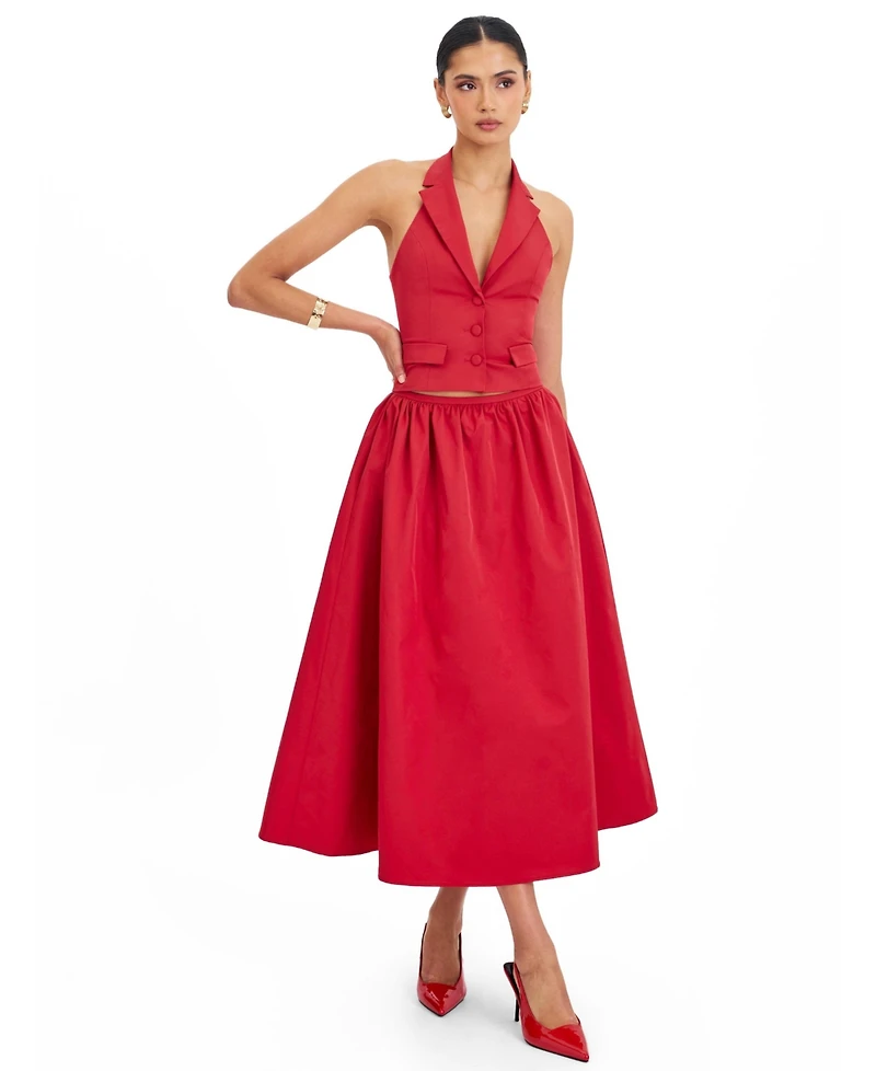 Miss Circle Women's Ursel Crimson Gathered A-Line Midi Skirt