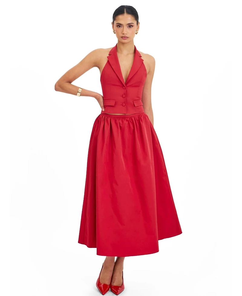 Miss Circle Women's Ursella Crimson Halter Single-Breasted Lapel Top