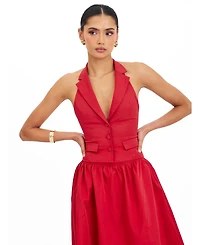 Miss Circle Women's Ursella Crimson Halter Single-Breasted Lapel Top