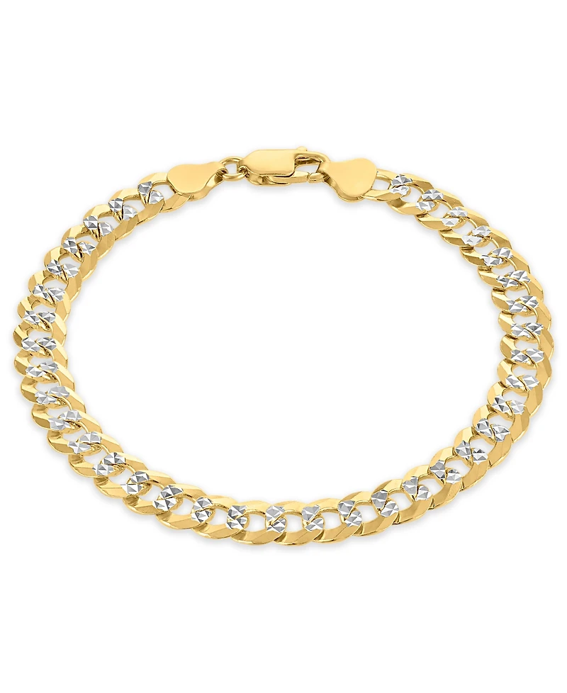Macy's Men's Pave Diamond-Cut Curb Link Chain Bracelet in 14k Two-Tone Gold Over Sterling Silver