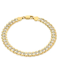 Macy's Men's Pave Diamond-Cut Curb Link Chain Bracelet in 14k Two-Tone Gold Over Sterling Silver