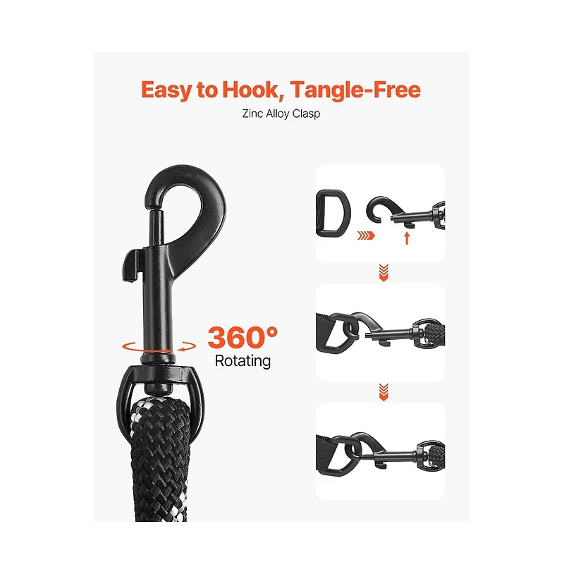 Ruie Heavy Duty Rope Dog Leash 6 ft with Padded Handle and Reflective Threads