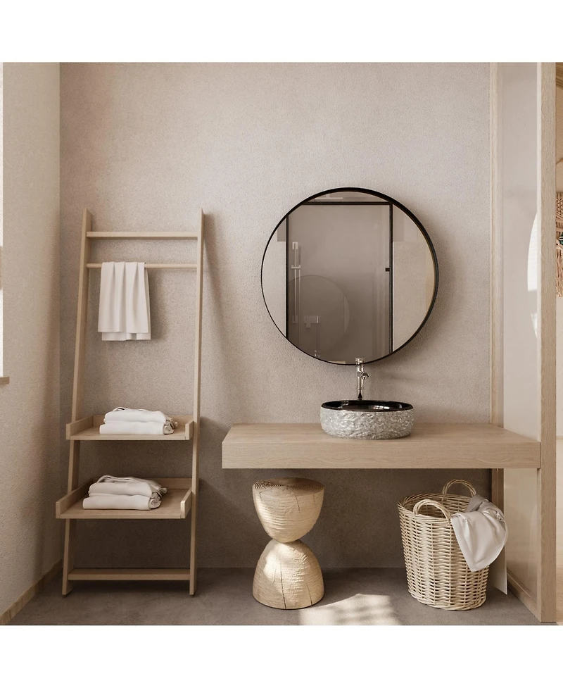 Phying 31.5 Inch Round Medicine Cabinet Surface Mount Metal Framed Wall Mirror with Adjustable Shelves Bathroom Storage Mirror Cabinet