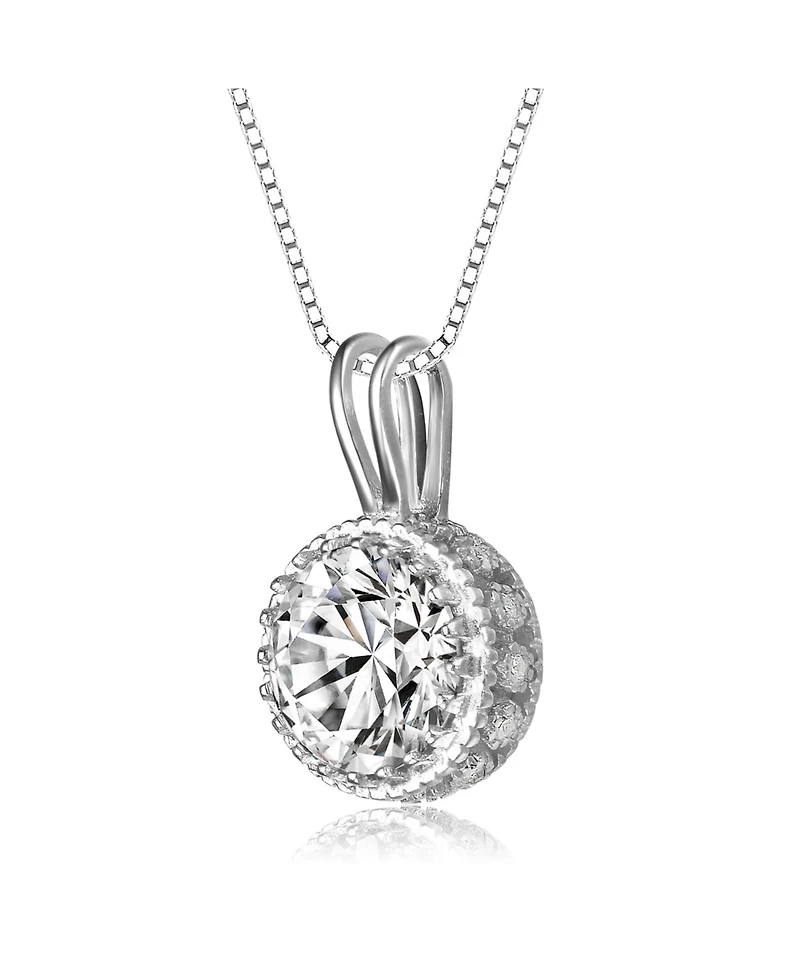 Sterling Silver White Gold Plated Round-cut Cubic Zirconia Stud Necklace