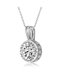 Sterling Silver White Gold Plated Round-cut Cubic Zirconia Stud Necklace
