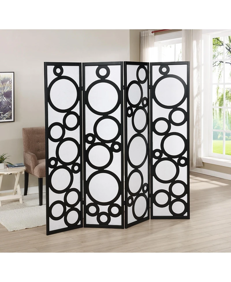 sumyeg Arvada 4-Panel Wood Room Divider with Circle Pattern Folding Privacy Screen for Indoor Use