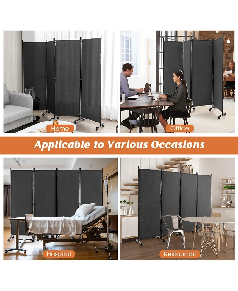 sumyeg 4-Panel Folding Room Divider Privacy Screen with Lockable Wheels for Indoor Use