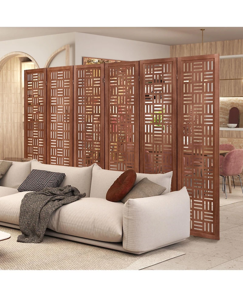 sumyeg 6-Panel Solid Wood Folding Room Divider Partition Stand for Indoor Use