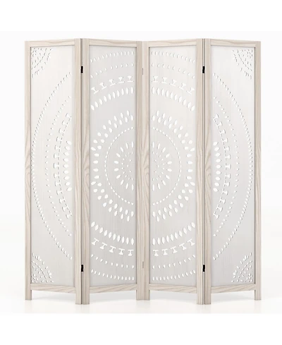 sumyeg 66-Inch Boho 4-Panel Room Divider Privacy Screen with Carved Pattern Design