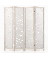 sumyeg 66-Inch Boho 4-Panel Room Divider Privacy Screen with Carved Pattern Design