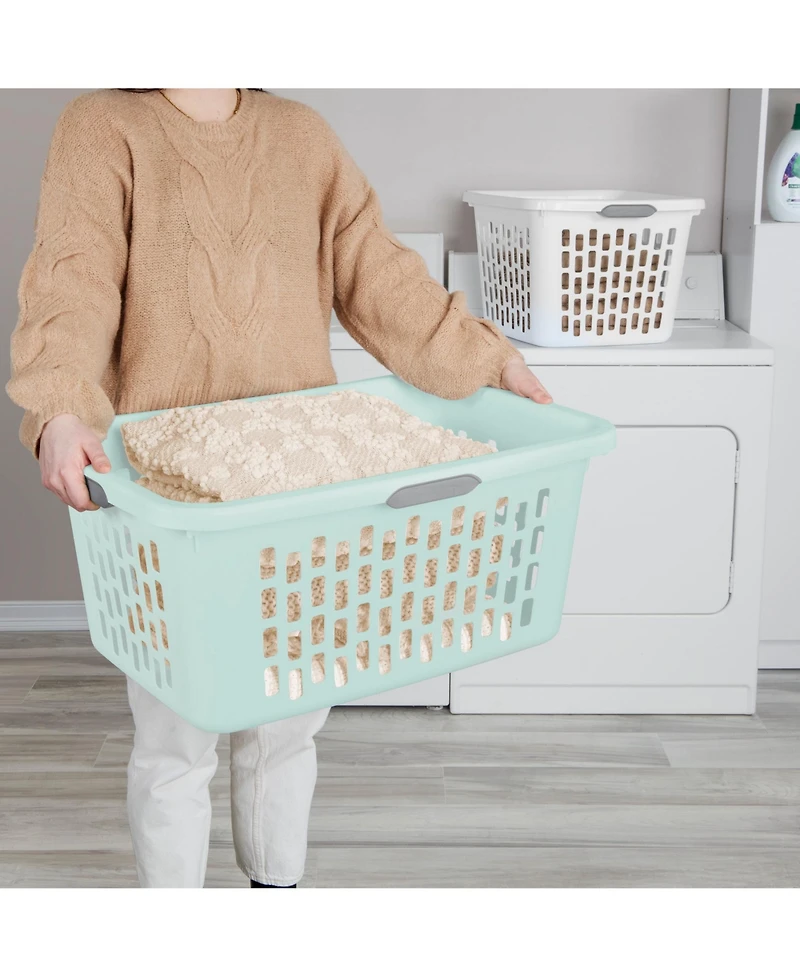 Sterilite Laundry Basket, 2 Bushel Plastic Hamper with Handles, Mint, 6 Pack