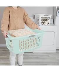 Sterilite Laundry Basket, 2 Bushel Plastic Hamper with Handles, Mint, 6 Pack