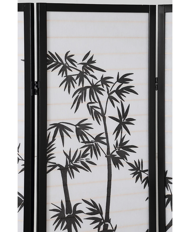 sumyeg Bamboo Print 4-Panel Framed Room Divider Screen for Indoor Space Separation and Privacy Use