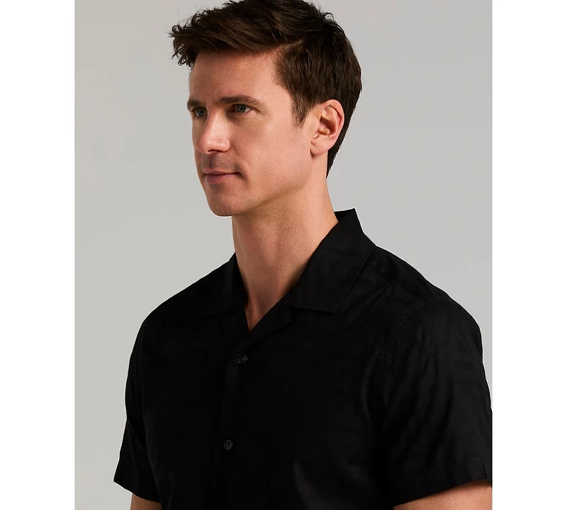 Perry Ellis Men's Jacquard Novelty Camp Shirt
