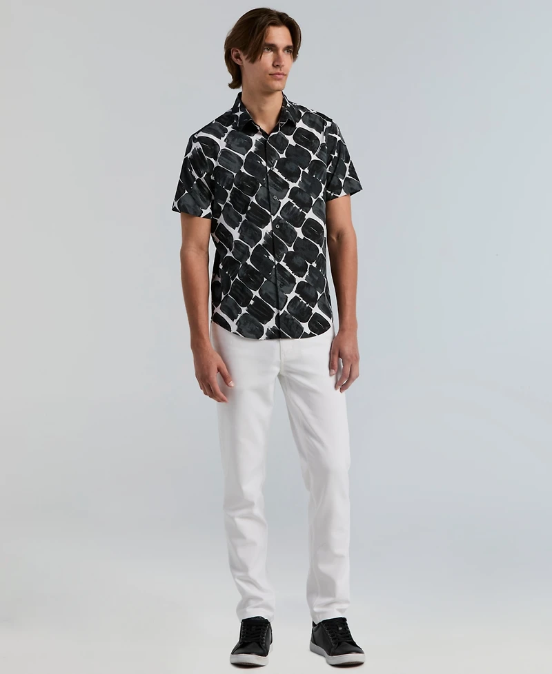 Perry Ellis Men's Poplin Abstract Print Short-Sleeve Shirt