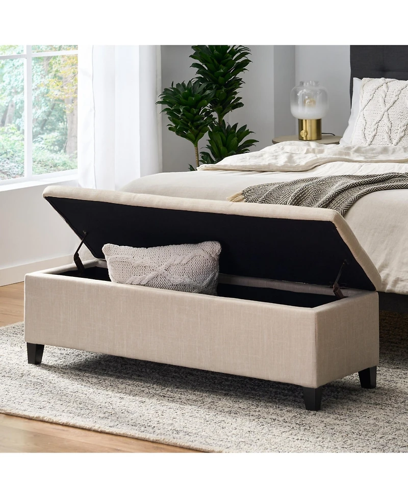 Flynama Upholstered Storage Ottoman Bench with Solid Wood Legs