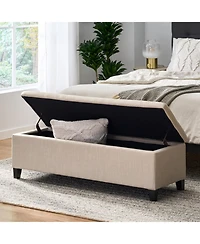 Flynama Upholstered Storage Ottoman Bench with Solid Wood Legs