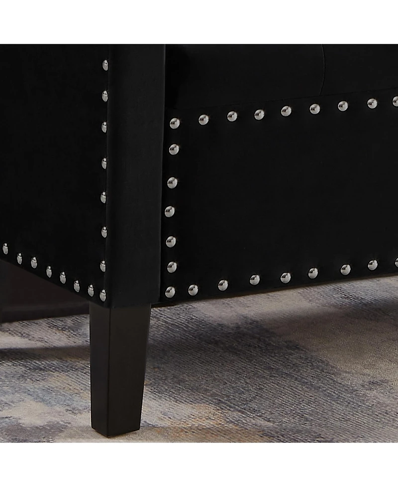 Flynama Velvet Tufted Nailhead Storage Bench with Armrests