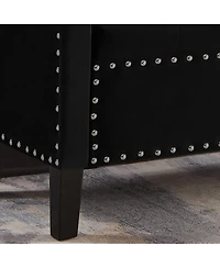 Flynama Velvet Tufted Nailhead Storage Bench with Armrests