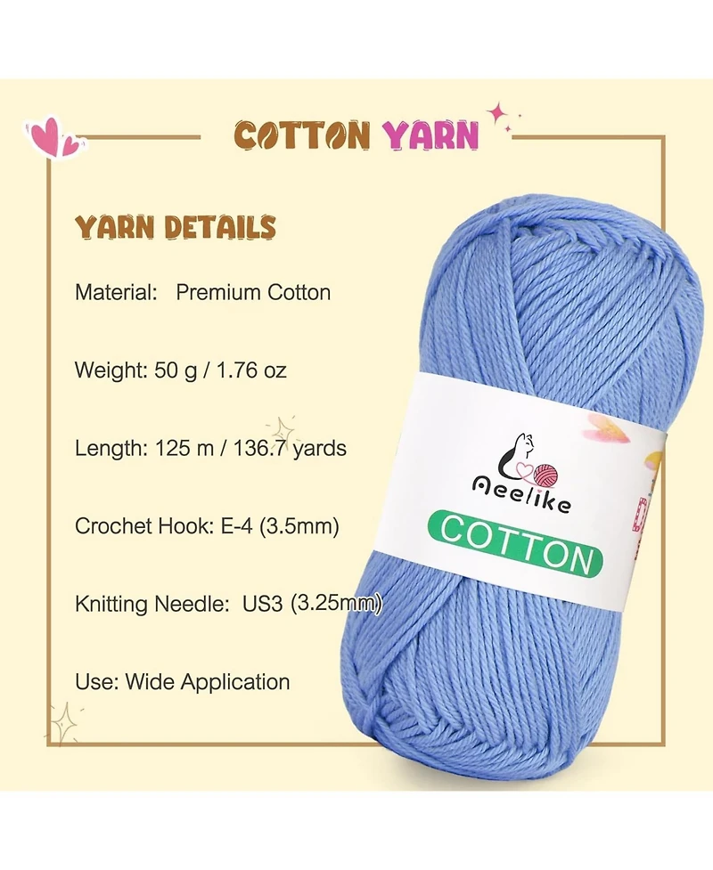 Aeelike Cotton Yarn for Crocheting - 4 Skeins, 50g Each, Soft Crochet Yarn for Baby Clothes, Scarves and More