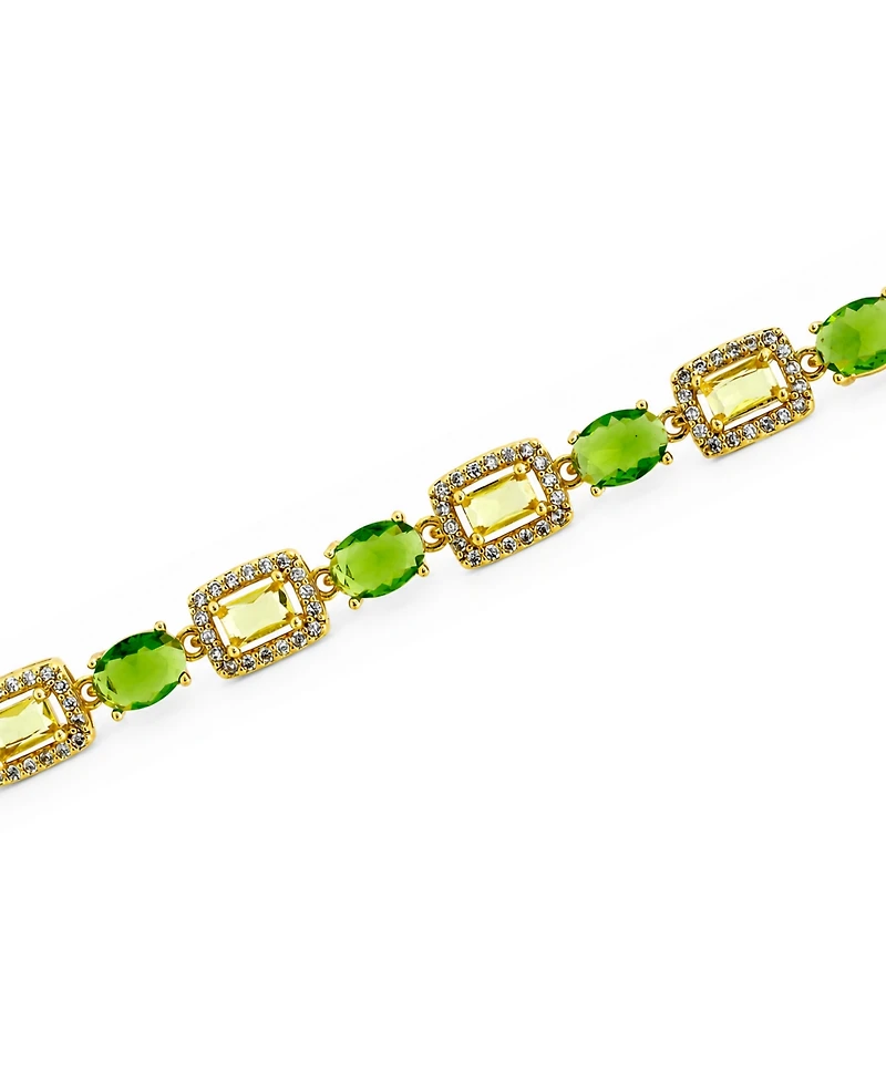 Macy's Peridot Oval and Lemon Yellow Baguette Cubic Zirconia Pave Halo Bracelet