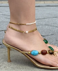 St. Moran Tarnish-Resistant Gold Natural Freshwater Imitation Pearl Alina Fishtail Chain Anklet