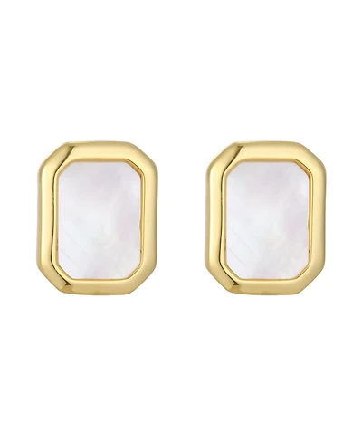 St. Moran Gold Natural Imitation Pearl Bezeled Solange Stud Earrings