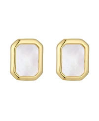 St. Moran Gold Natural Imitation Pearl Bezeled Solange Stud Earrings