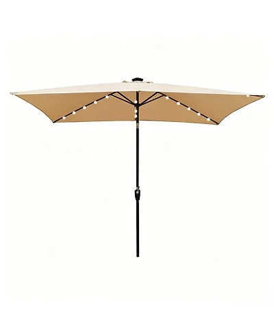 Yiortwo 10 x 6.5 Ft Solar Led Patio Umbrella with Crank Tilt for Outdoor Dining
