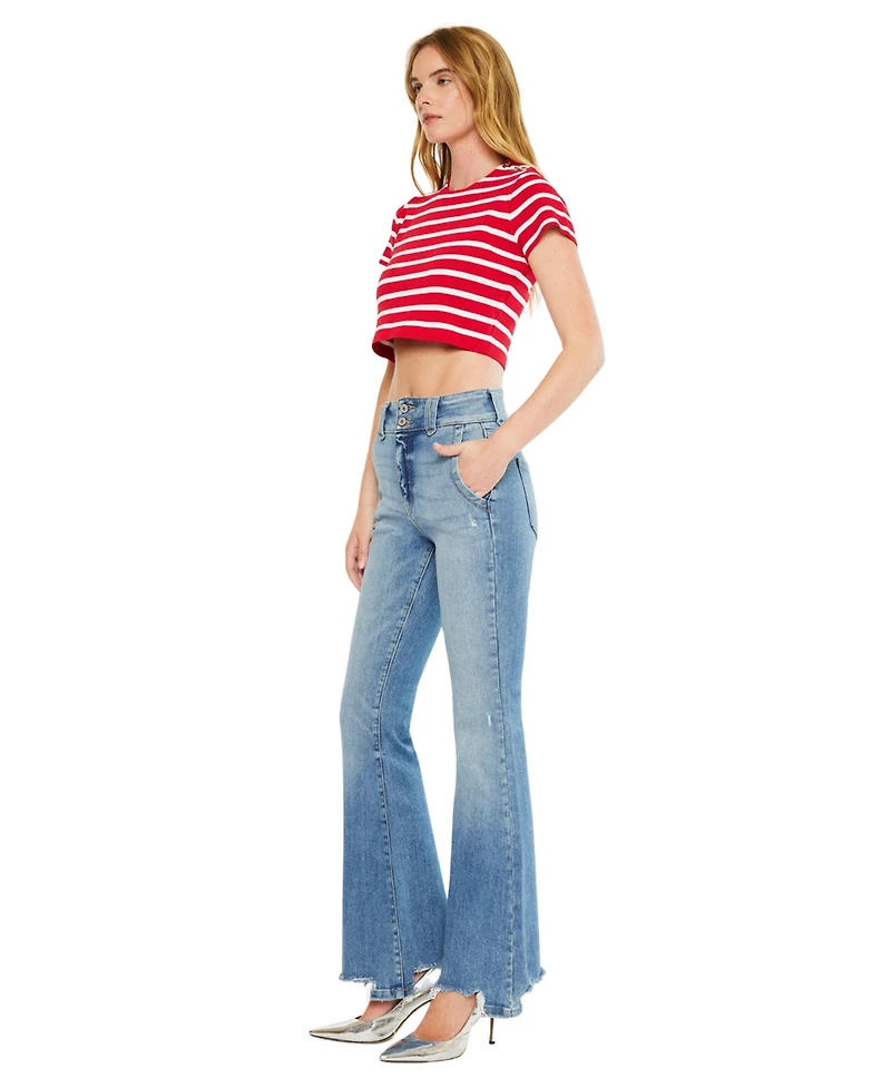 KanCan Women's Giselle High Rise Distressed Flare Jeans