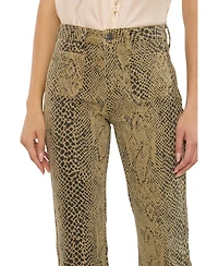 KanCan Women's Usa Juniors' High Rise Crop Flare Python Print Jeans