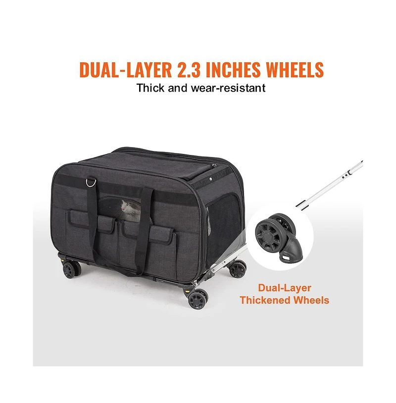 Ruie Rolling Pet Carrier with 360 Wheels Telescopic Handle for Pets up to 35 lbs