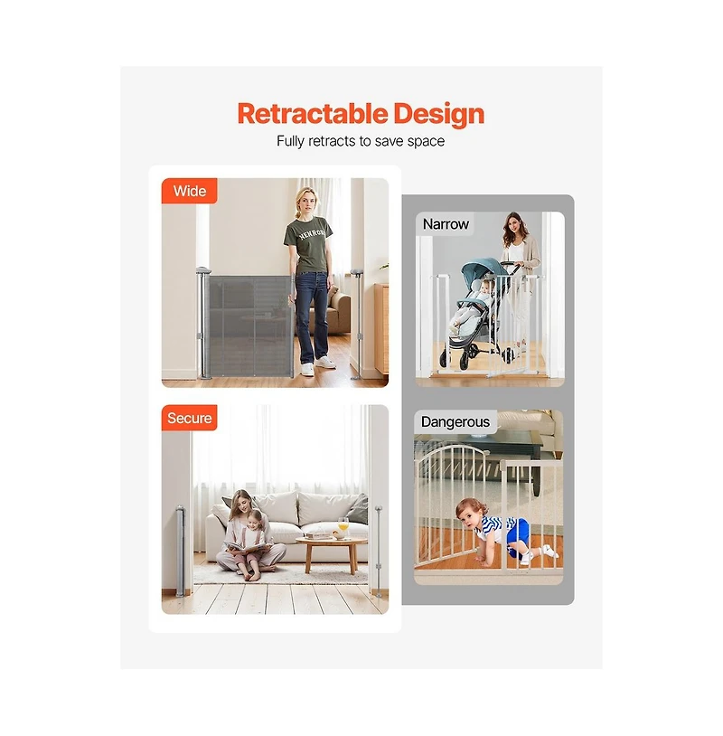 Ruie Streamlined Retractable Pet Gate 34 in Tall Extends to 55 in Wide