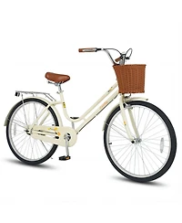 Gymax Beach Cruiser Bike w/Adjustable Seat Woven Basket and Rear Rack