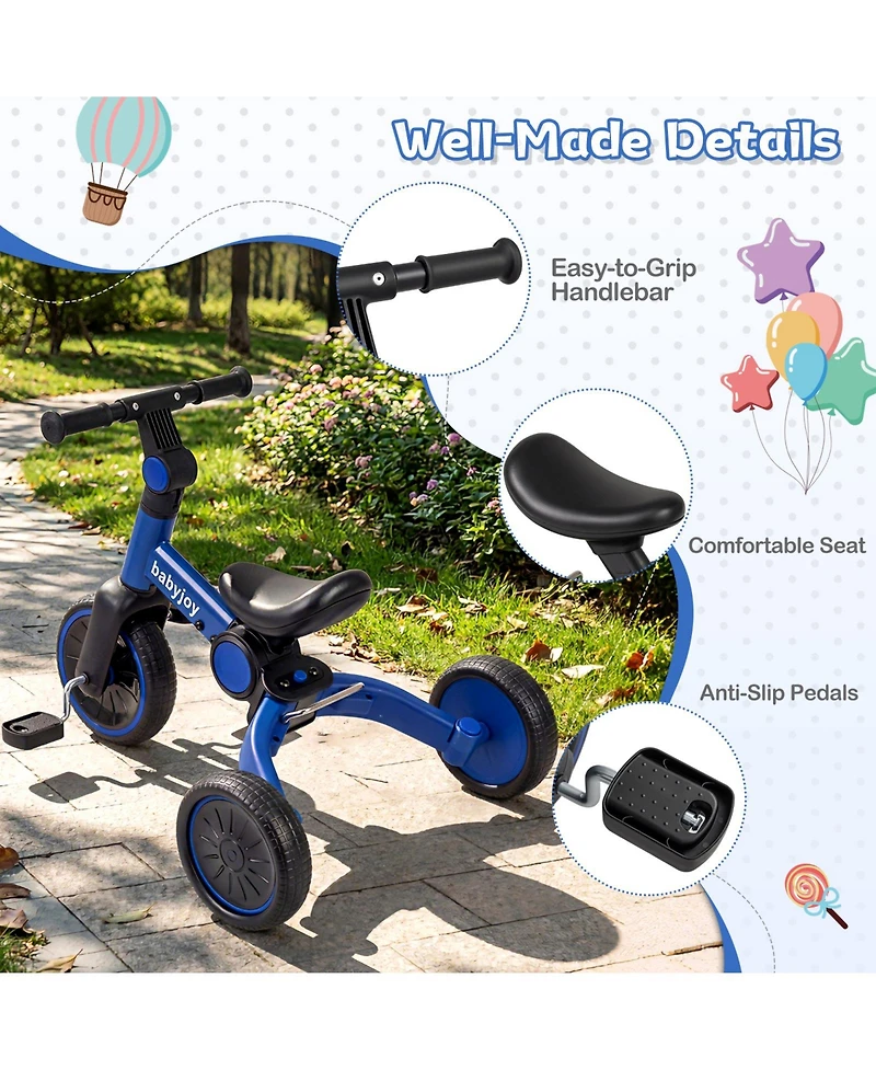 Gymax 5-In-1 Toddler Bike Kids Balance w/ Removable Pedals Adjustable Handlebar
