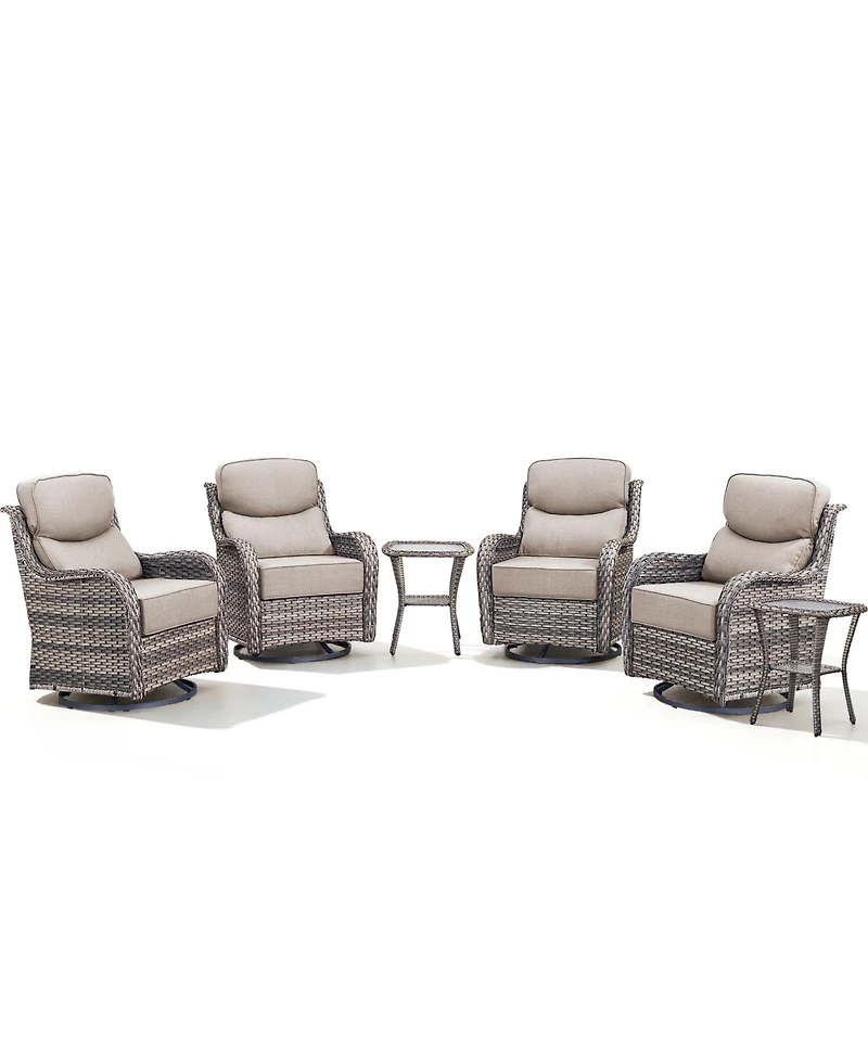 Pocassy 6 Pieces Outdoor Patio Furniture Sets with Rocking Swivel Chairs Thick Cushion and Side Table