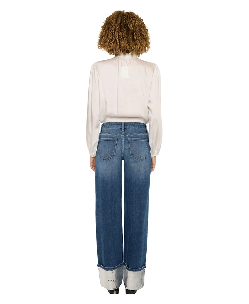 KanCan Women's Usa Juniors' Mid-Rise Wide-Leg Jeans