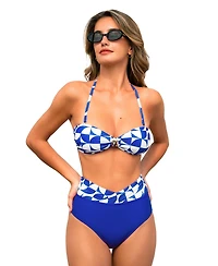 Cupshe Women's V-Neck Bandeau Bikini Set with Removable Straps