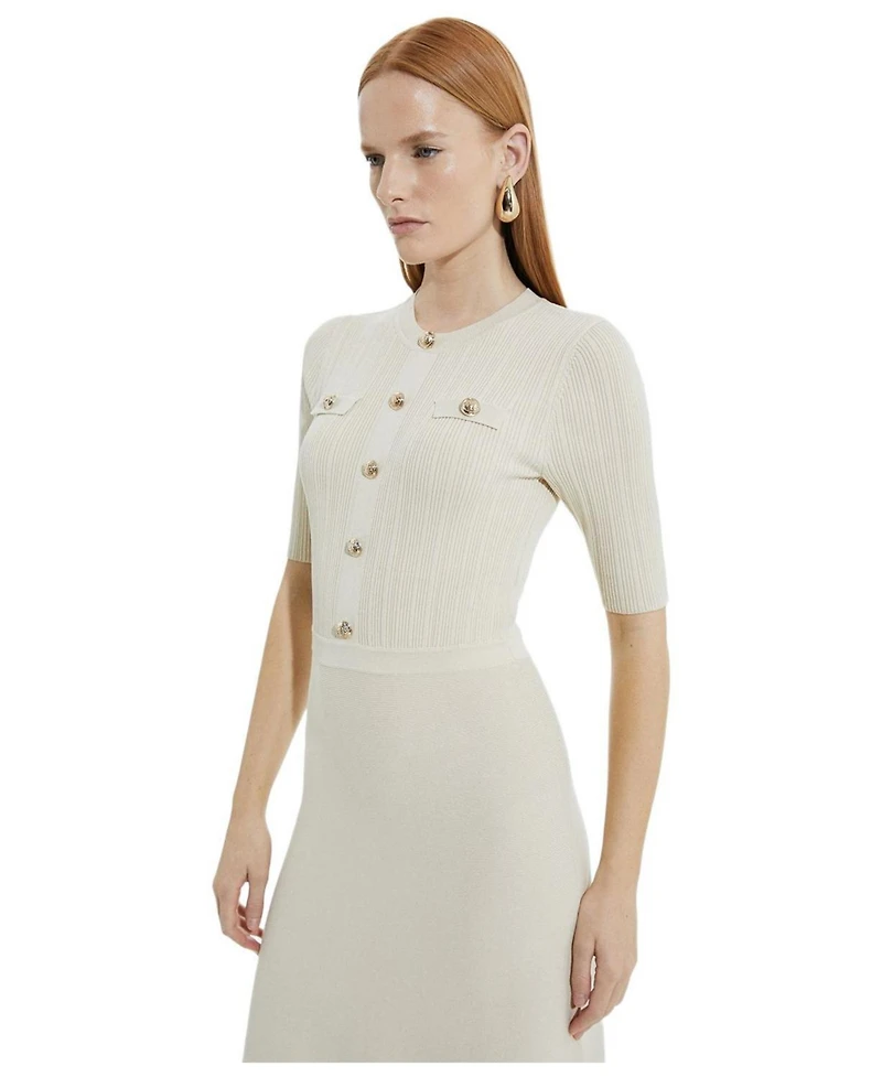 Karen Millen Women's Rib Knit Military Trim Maxi Dress