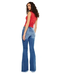 KanCan Women's Rila High Rise Flare Frayed Hem Jeans