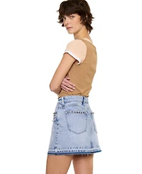 KanCan Women's Usa Mildred Mid Rise Western Studded Denim Skirt