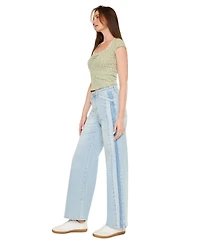 KanCan Women's High Rise Colorblock Wide Leg Jeans