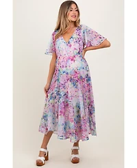 Pinkblush Floral Flutter Sleeve Maternity Midi Dress