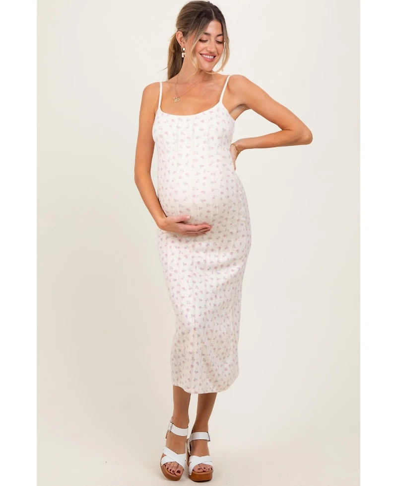Pinkblush Maternity Ivory Floral Pointelle Knit Midi Dress