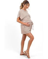 Pinkblush Maternity Taupe Textured Knit Dolman Sleeve Top Shorts Set